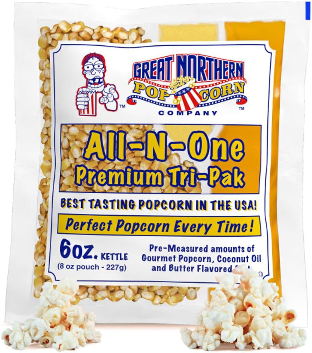 Case of 12 Popcorn Packs - All-In-One Kit with 6-Ounces of Pre-Measured Kernels, Salt, and Oil Packets for Popcorn Machines by Great Northern Popcorn