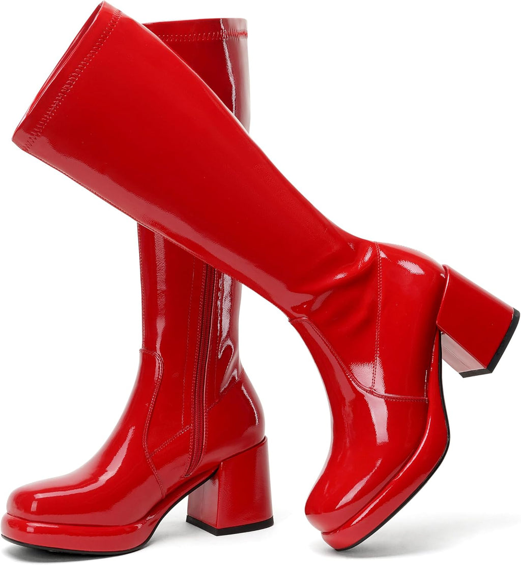 LanreyTaley Elastic Women Knee High Boots Platform Chunky Heel Tall Boots Suede Dress Boots Side Zipper Stretch Boots Fall