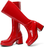 LanreyTaley Elastic Women Knee High Boots Platform Chunky Heel Tall Boots Suede Dress Boots Side Zipper Stretch Boots Fall