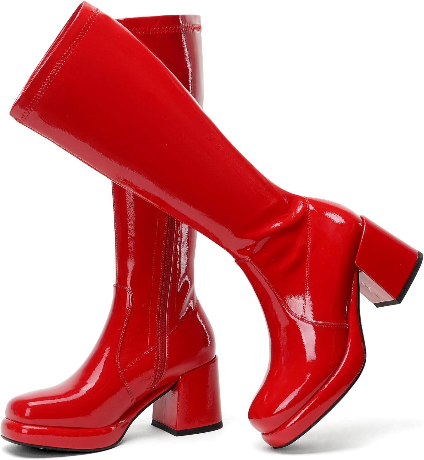 LanreyTaley Elastic Women Knee High Boots Platform Chunky Heel Tall Boots Suede Dress Boots Side Zipper Stretch Boots Fall