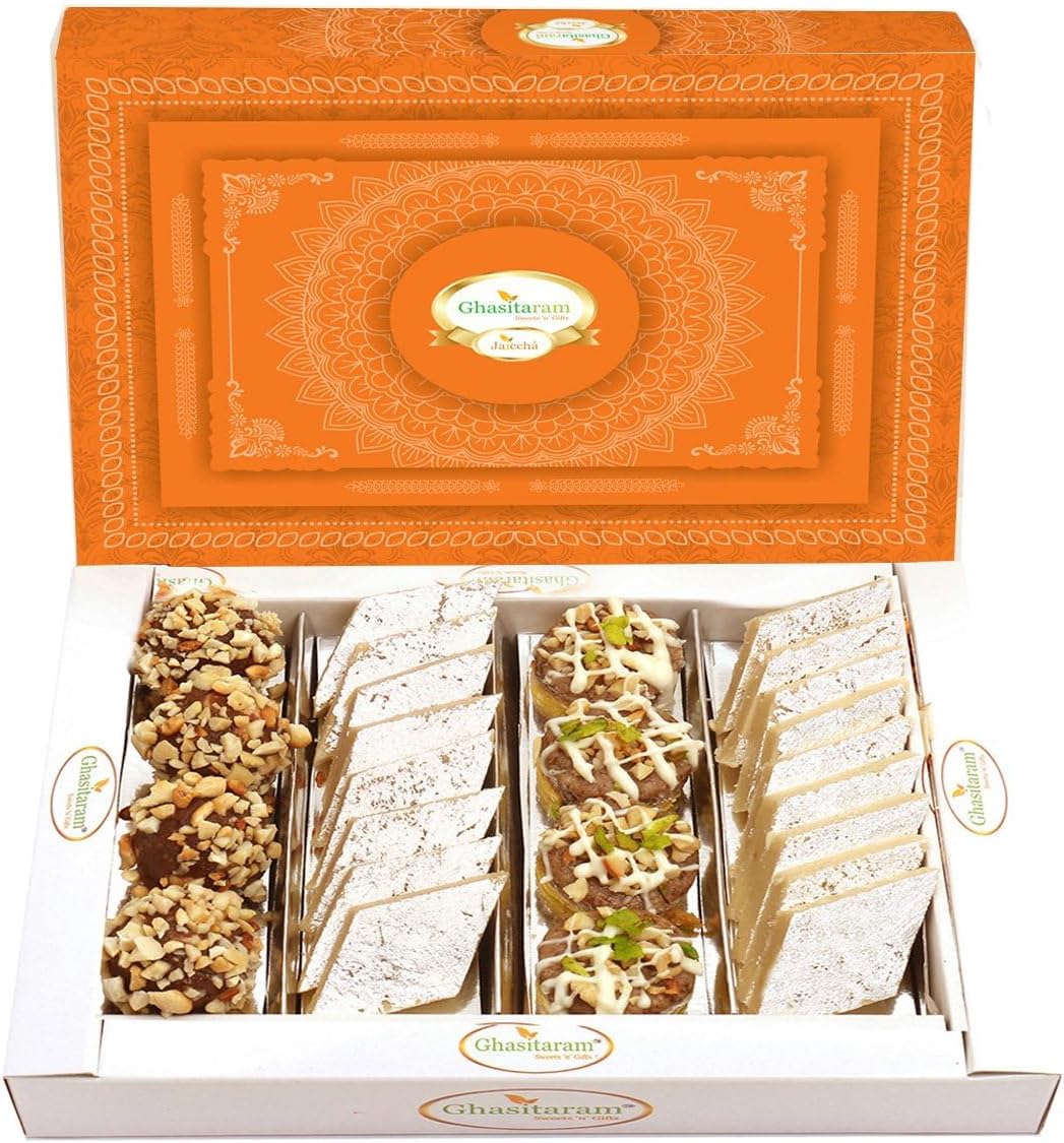 Ghasitaram Gifts Bhaidooj Gifts Bhaidooj Sweet - Assorted Box Pure Kaju Katlis, Dryfruit Sweets 400 GMS