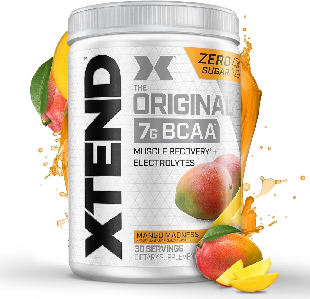 Xtend Original BCAA Powder, 7g BCAAs and 2.5g L-Glutamine for Muscle Recovery Hydration and Lean Muscle, Sugar Free Intra and Post Workout Drink with Electrolytes, Mango Madness, 30 Servings