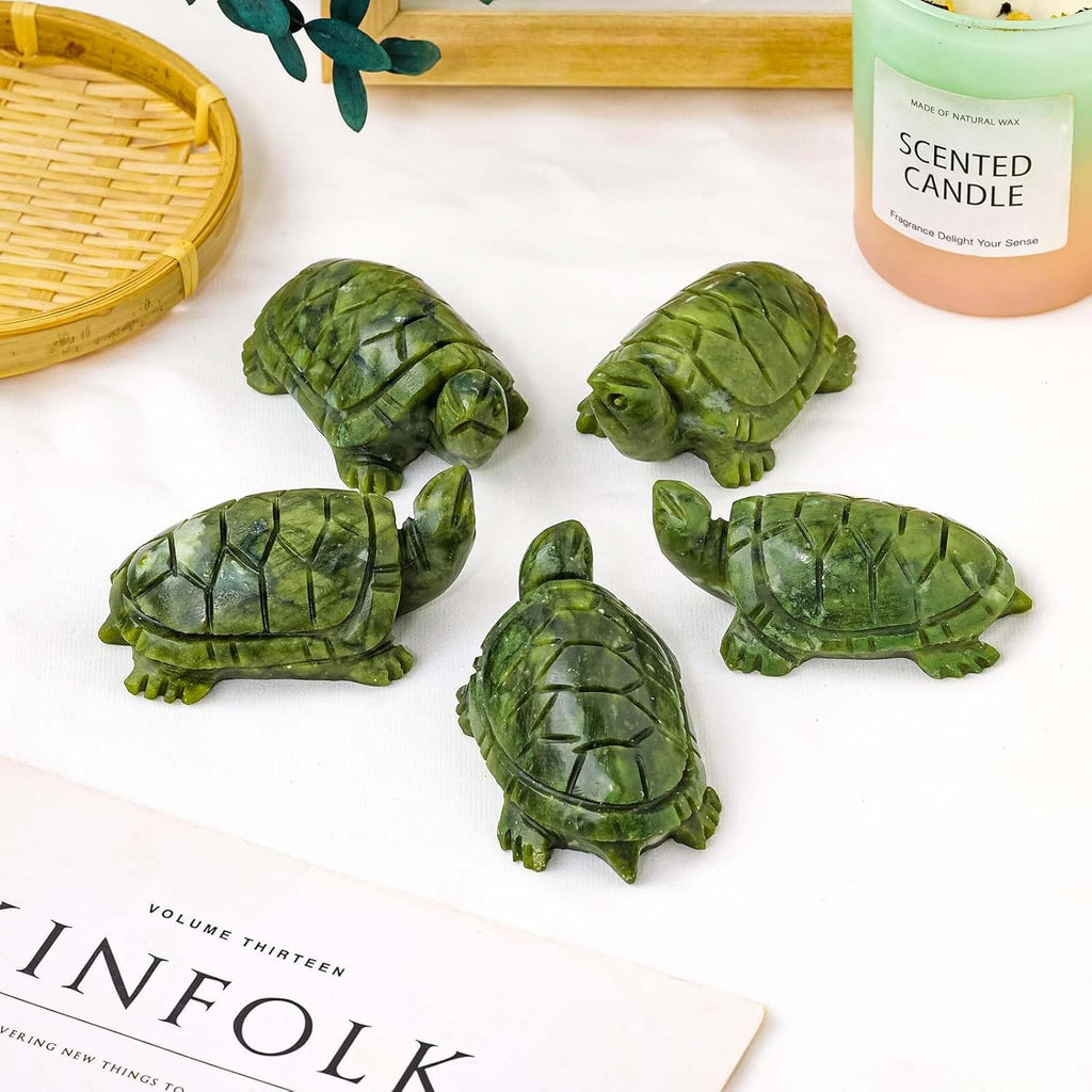 Natural Crystal Turtle Statue Rough Stone Jade Wealth-Attracting Ornament Crystal Handicraft Table Decoration Ornament (Jade Turtle Large)