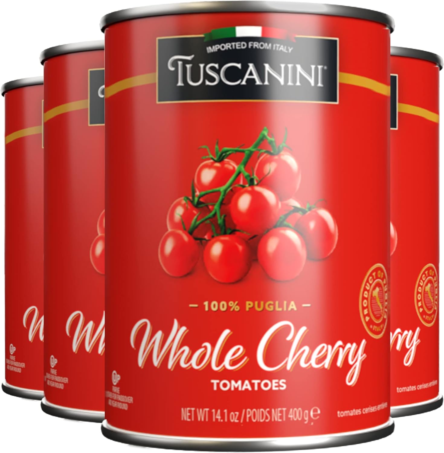 Tuscanini Whole Cherry Tomatoes 14.1oz (4 Pack) | Imported From Italy, Delicious Taste & Texture, BPA Free Lined Can, Kosher for Passover