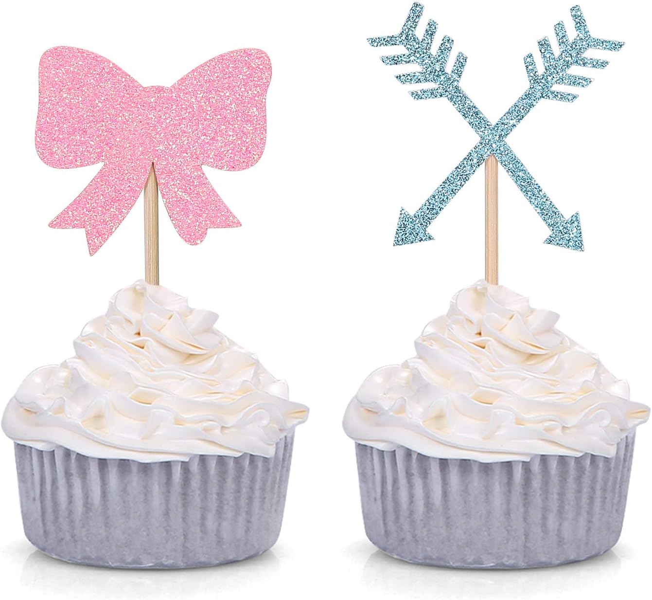 Bow or Arrow Cupcake Toppers Gender Reveal Party Cupcake Toppers Dessert Decorations (Set of 24)