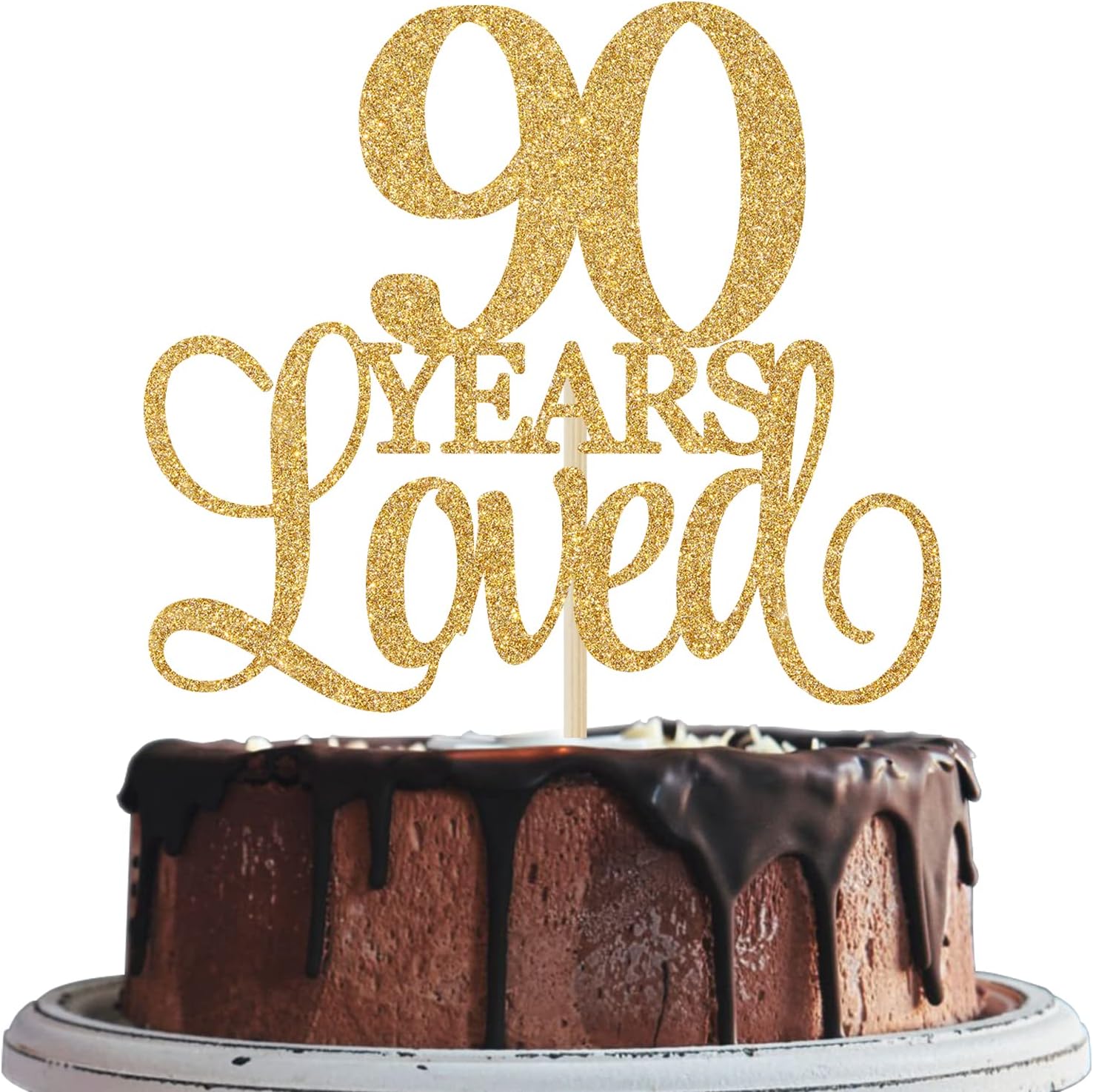 90 Years Loved Cheers to 90th Anniversary, Gold Glitter Birthday Party Favor Supplies