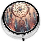 Pill Box 3 Compartment Medicine Pill Organizer Native American Dream Catcher Round Pill Case for Purse & Pocket Travel Pillbox Portable Metal Medicine Vitamin Fish Oil Organizer Unique Gift