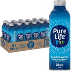 Pure Life Purified Bottled Water, 18-Pack - Still Bottled Drinking Water Enhanced with Minerals for a Crisp Taste, Aluminum Bottles - 20 fl oz