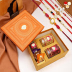 Ghasitaram Gifts Jaiccha Rakhi Gifts for Brothers Orange Hamper Box of Sweets/Bites, Namkeen and Dryfruit- Ohb-1with 5 Rakhis