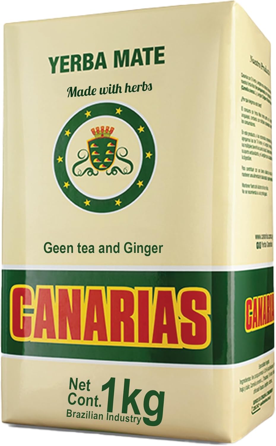 Yerba Mate Canarias Green Tea & Ginger – Loose Leaf Unsmoked Yerba Mate Tea | Herbal Mate Blend for Smooth Energy | 1kg (2.2 lb) | Product of Uruguay