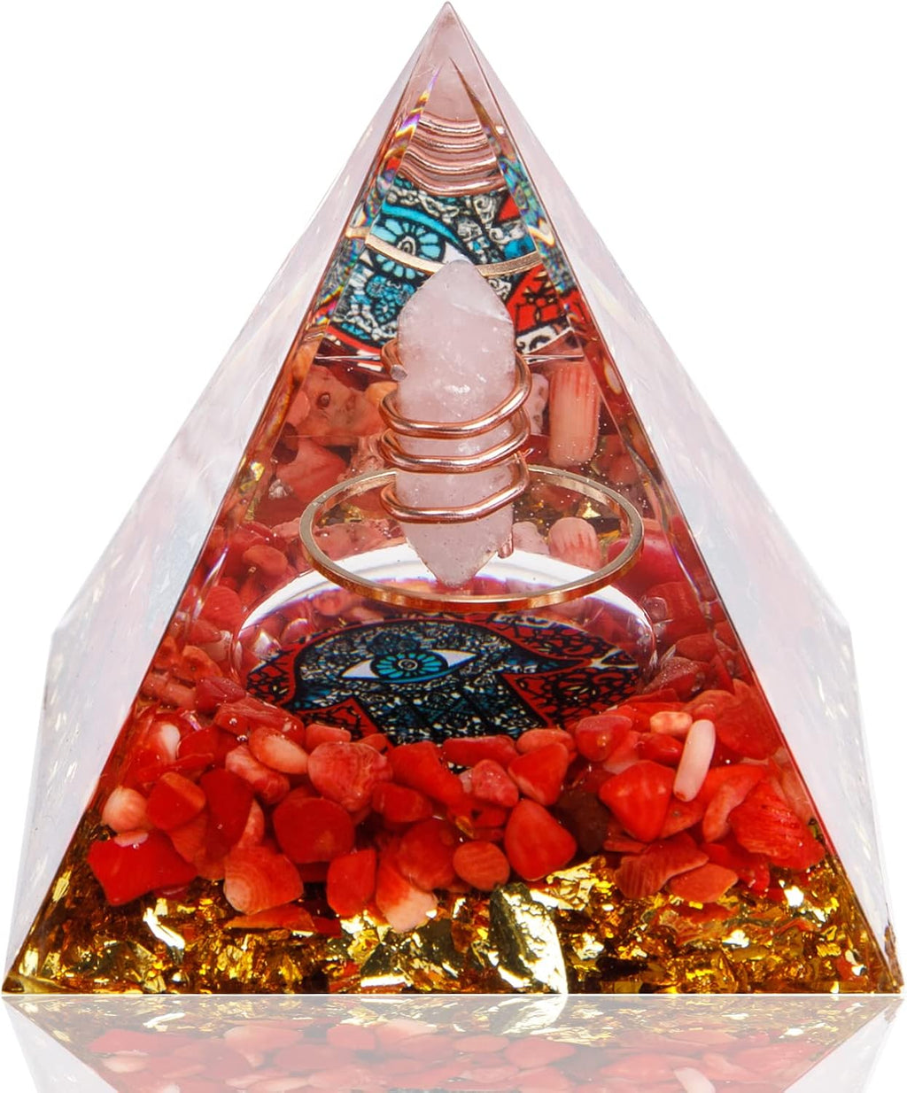 DRTMLY Orgonite Crystal Pyramid, Small Healing Pyramid for Stress Relief, Good Luck & Wealth (Red Coral)