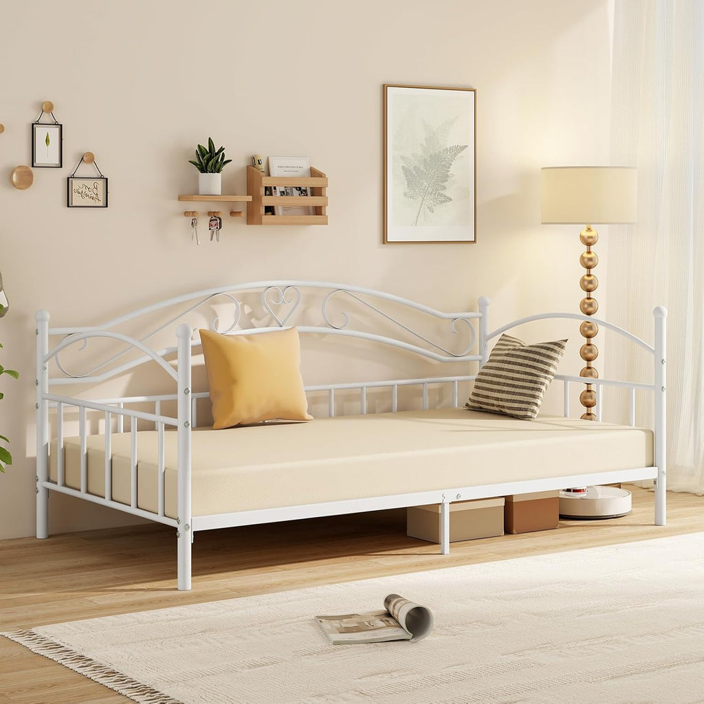 Giantex Metal Twin Daybed, Modern Sofa Day Bed with Stylish Headboard & 12 Metal Slats Support for Living Room, Bedroom, Guest Room, No Box Spring Needed, White