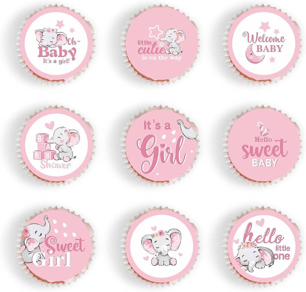 45 PCS Edible Pink Elephant Cupcake Toppers Picks Gender Reveal Cake Decorations for Elephant Theme Baby Shower Kids Birthday Party Cake Decorations Supplies