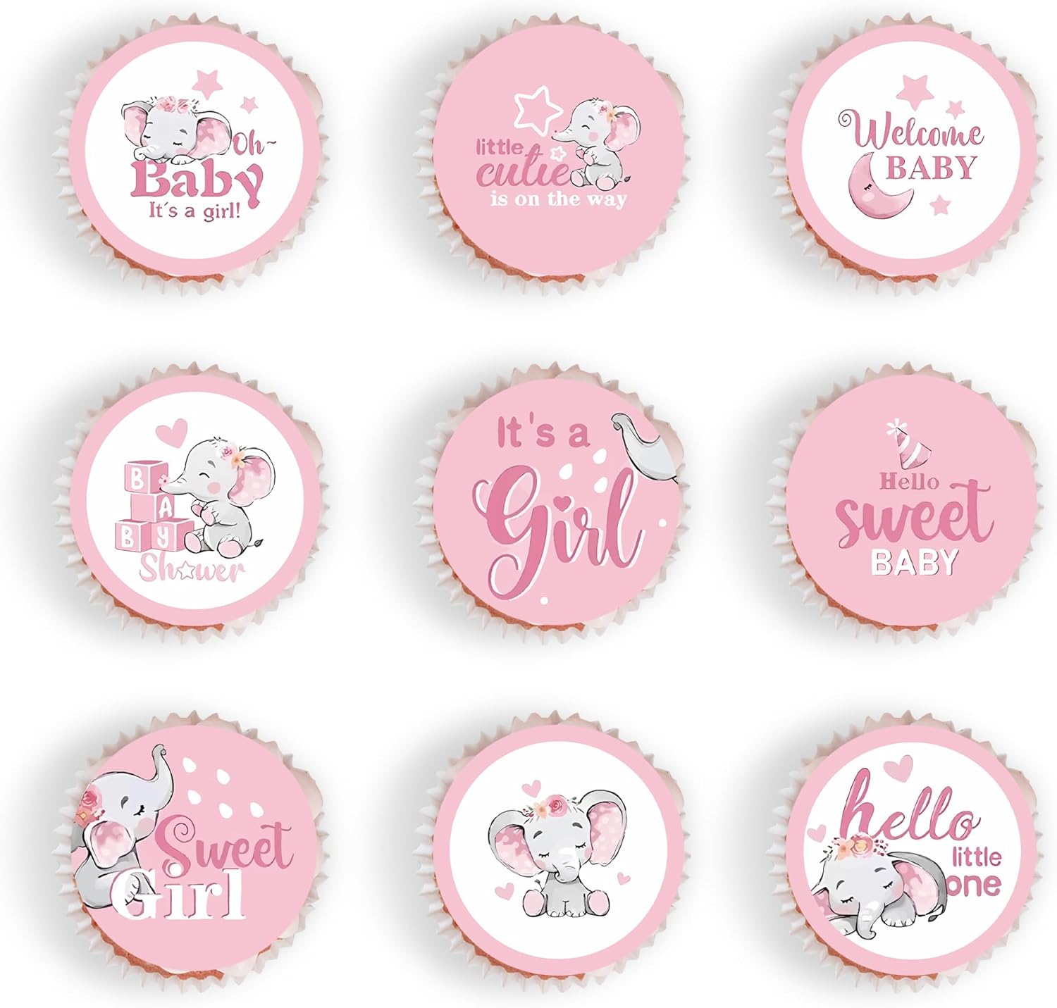 45 PCS Edible Pink Elephant Cupcake Toppers Picks Gender Reveal Cake Decorations for Elephant Theme Baby Shower Kids Birthday Party Cake Decorations Supplies