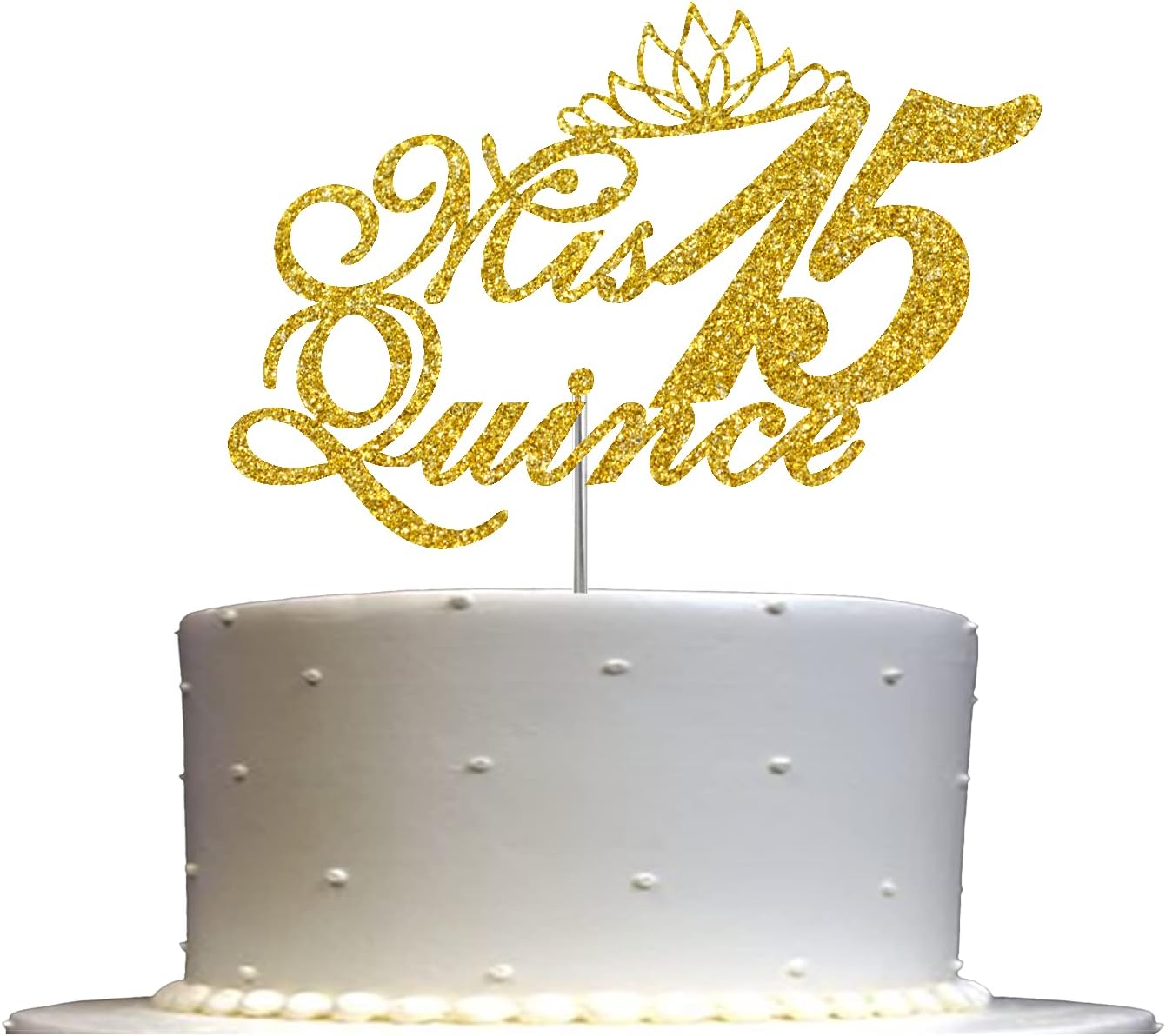 Mis Quince 15 Quinceanera Glitter Cake Topper, Fifteen Birthday Party Decorations Ideas, Premium Quality Decoration, Sturdy Doubled Sided Glitter, Acrylic Stick. Made in USA (Gold)