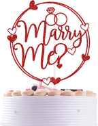 Red Glitter Marry Me? Cake Topper, Will You Marry Me?/God Give Me You, Funny Wedding Engagement Bridal Shower Party Decoeations Supplies