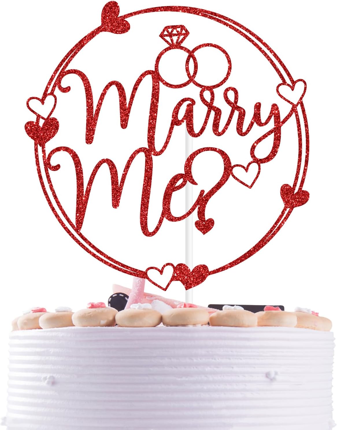 Red Glitter Marry Me? Cake Topper, Will You Marry Me?/God Give Me You, Funny Wedding Engagement Bridal Shower Party Decoeations Supplies
