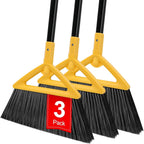 Heavy Duty Angle Broom 3 Pack - Yellow Broom for Outdoor & Indoor, Garage, Driveway, Sidewalk, Kitchen & More, Long Handle