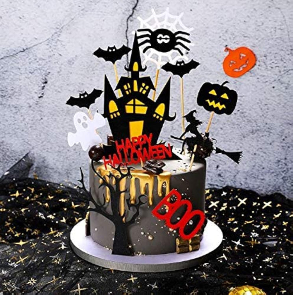 Set of 11 Haunted House Cake Toppers for Halloween - Includes Ghosts, Pumpkins, Spiders