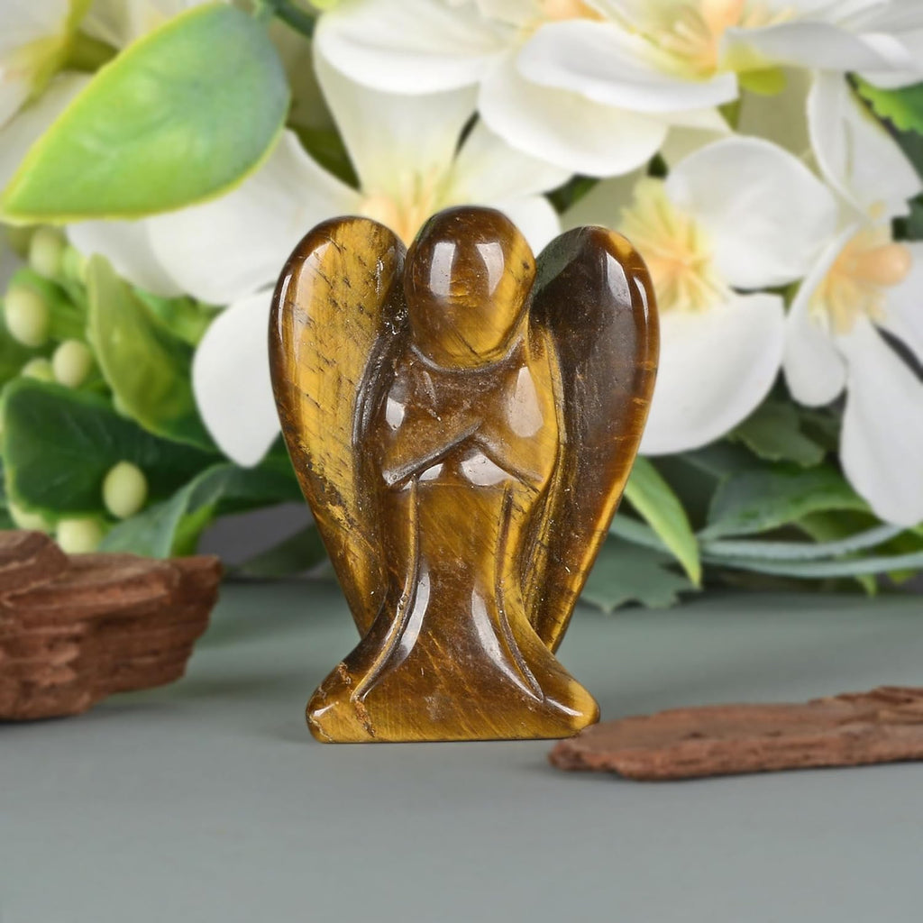 Tiger Eye Original Pocket Guardian Angel Healing Stone Crafts Figurine Gemstone Decoration 1.5 Inches