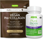 Vegan Collagen Protein Powder + Pure Biotin High Strength 10,000mcg Vegan Bundle, for Skin, Hair & Nails, by Igennus