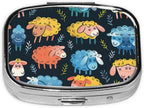 Cute Colorful Sheep Cartoon Pattern Print Square Metal Pill Box Decorative Pill Case - Carry Your Meds in Style (Rectangular)