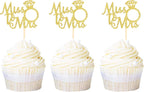 Ercadio 24 Pack Gold Miss to Mrs Cupcake Toppers Ring Cupcake Picks Decorations for Bridal Shower Wedding Engagement Anniversary Party