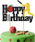 Cricket Happy Birthday Cake Topper Glitter Birthday Cake Decor for Sports Theme Boys Girls Adults Cricket Birthday Party Cake Decorations Supplies