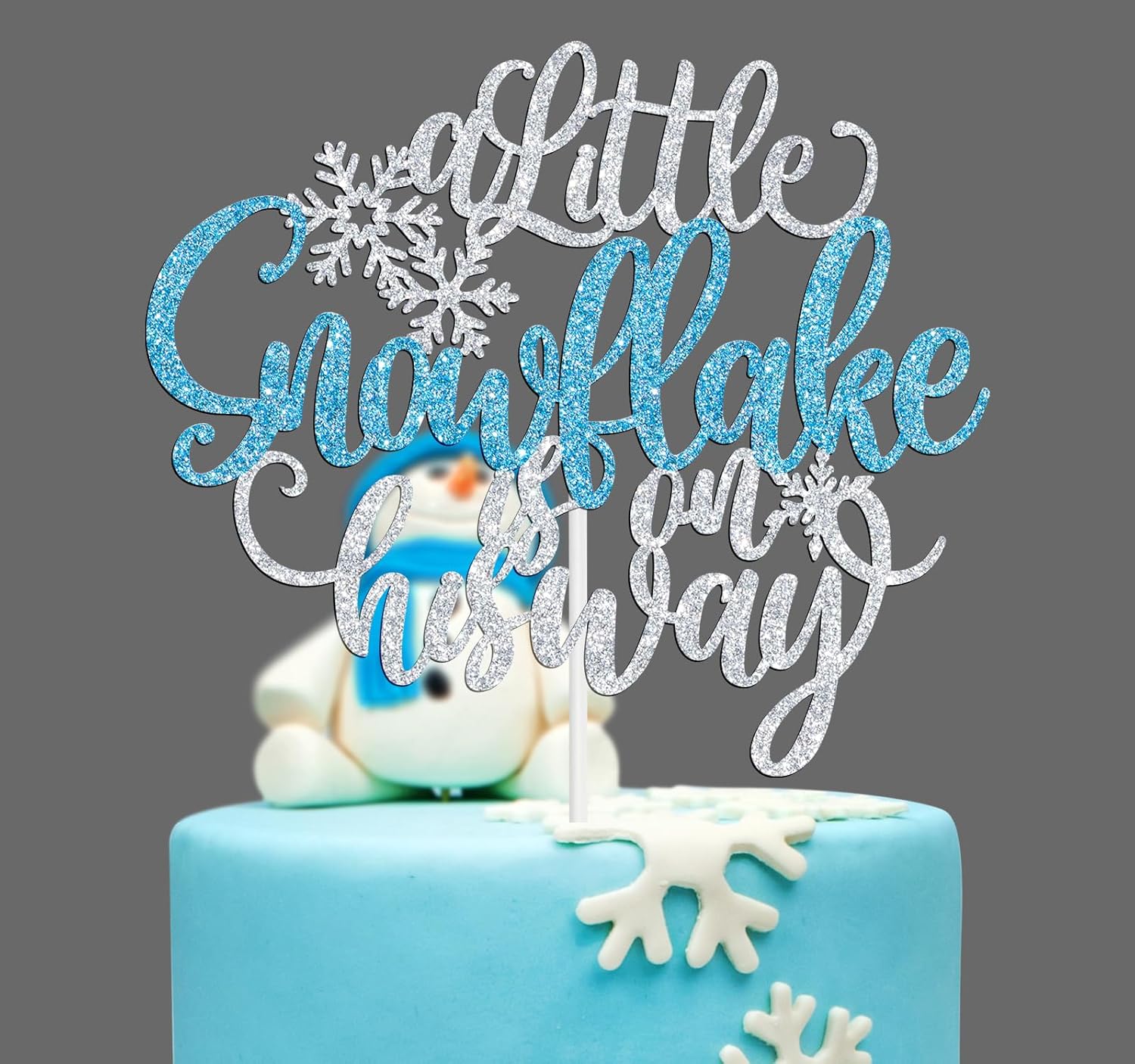 A Little Snowflake is on His Way Cake Topper, Winter Baby Shower Party Decor, Frozen Winter Christmas Snowflake Theme Baby’s 1st Birthday Baby Shower Party Decorations Supplies for Boy