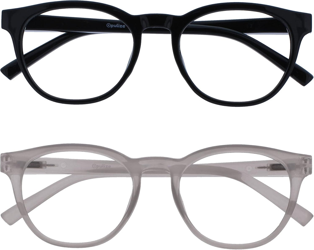OPULIZE BLU Blue Light Blocking Reading Glasses for Women Men, Cool Round Frame with Anti-Glare Computer and Gaming Eyewear, UV and Eyestrain Protection, Black Ice +1.50 (Pack of 2)