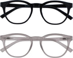 OPULIZE BLU Blue Light Blocking Reading Glasses for Women Men, Cool Round Frame with Anti-Glare Computer and Gaming Eyewear, UV and Eyestrain Protection, Black Ice +2.00 (Pack of 2)