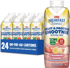 Carnation Breakfast Essentials Fruit and Protein Smoothie Nutritional Drink, Strawberry Banana, 24 – 8 fl oz Cartons