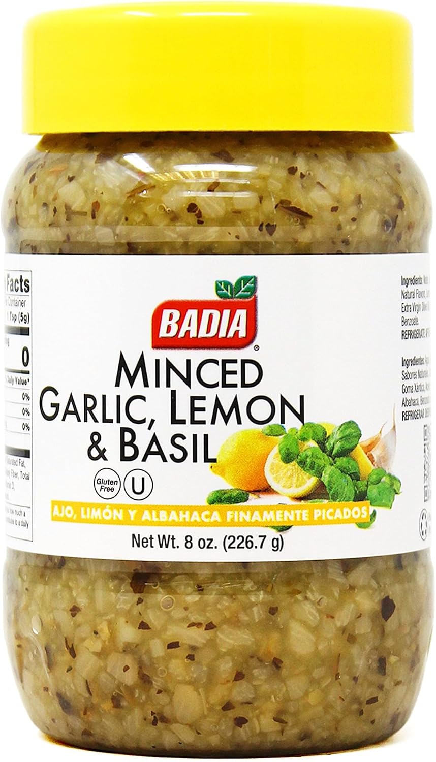 Badia Minced Garlic, Lemon & Basil 8 oz – Zesty Garlic, Herb & Citrus Blend