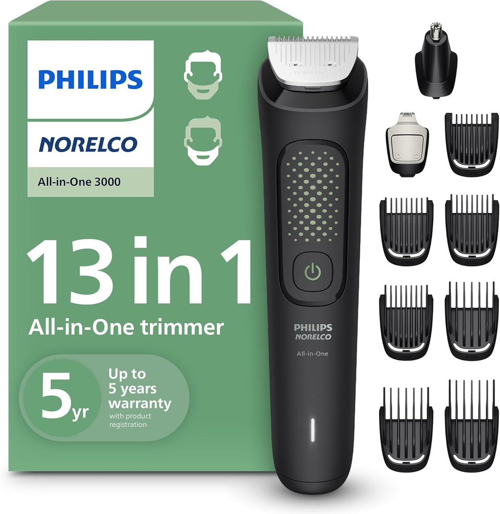 Norelco Philips All-in-One 3000 Series 13 in 1 Trimmer for Men, Beard Trimmer & Head Hair Clipper, Full Metal Self-Sharpening Blades & 8 Length Settings, MG3939/50