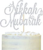 Nikkah Mubarak Cake Topper, Eid Mubarak, Urdu Nikkah, Silver Glitter Desi Wedding/Engagement/Dulhan/Shaadi Party Decorations