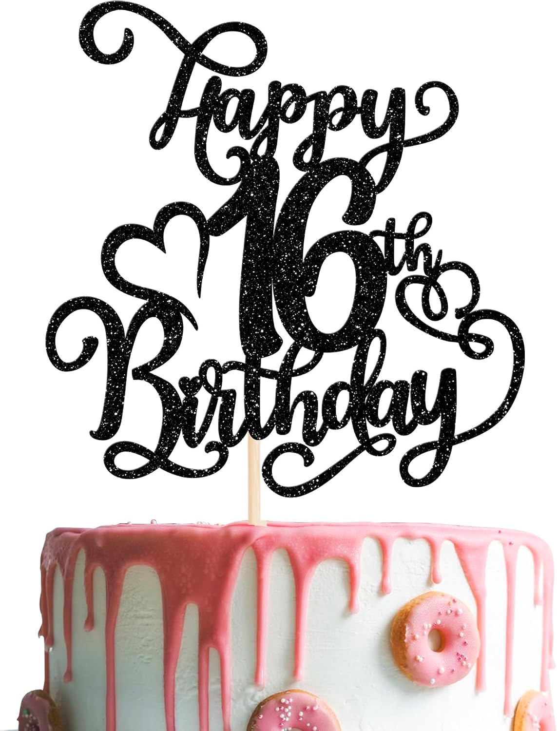 Rsstarxi 1 Pack Happy 16th Birthday Cake Topper Black Glitter Cheers to 16 Years Birthday Cake Pick 16 Fabulous Cake Decoration for Happy 16th Birthday Anniversary Party Cake Decorations