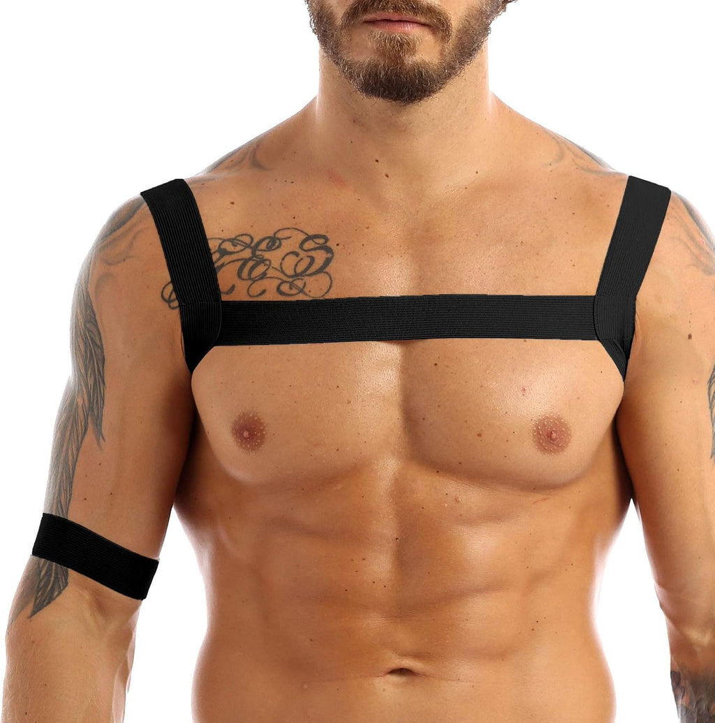 iEFiEL Men's Shoulder Strap Chest Harness Lingerie Elastic Shoulder Muscle Support Brace with Arm Band