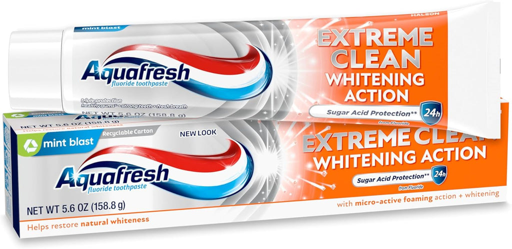 Aquafresh Extreme Clean Whitening Action Fluoride Toothpaste for Cavity Protection, Sugar Acid Protection, Mint Blast, 5.6 oz