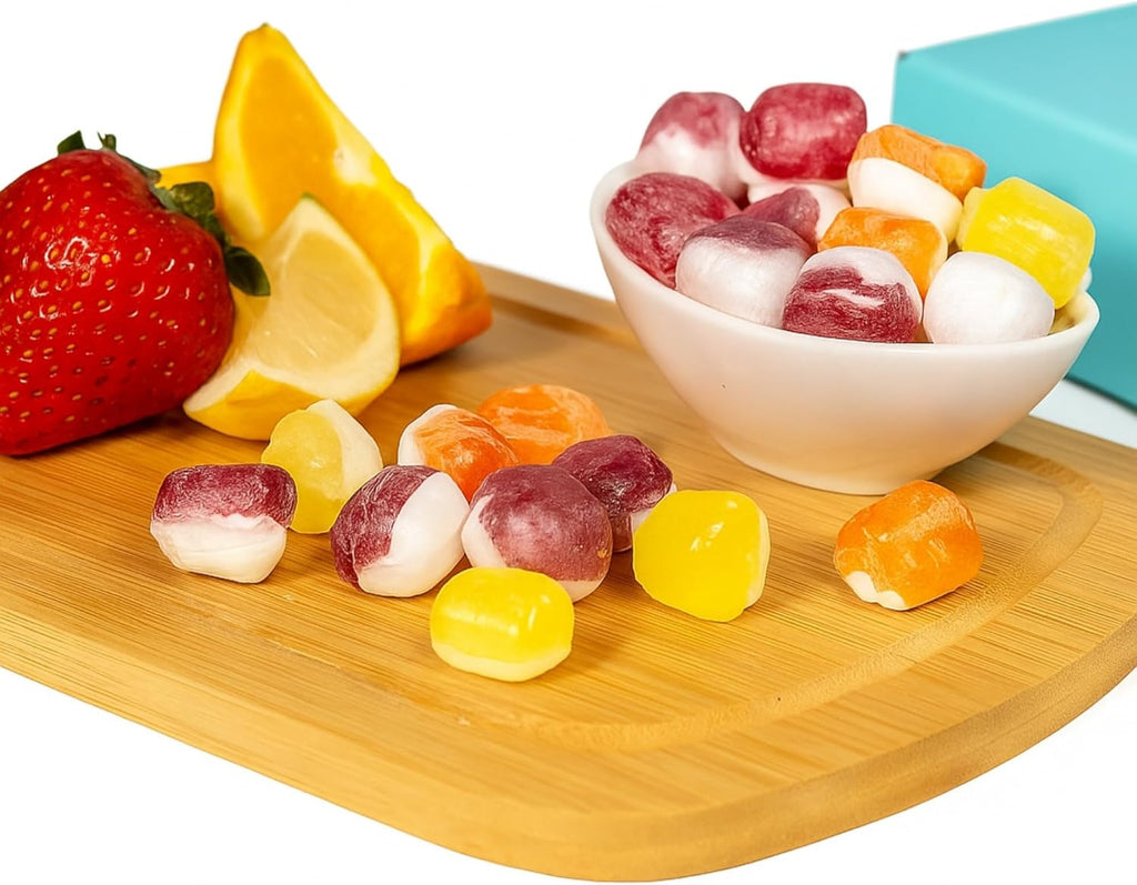 ANDY ANAND CHOCOLATIER Sugar Free Hard Candy Assortment – Strawberry, Lemon & Orange Cream Hard Candy, (25 Pcs,Pack of 1) Individually Wrapped, European Crafted Treat