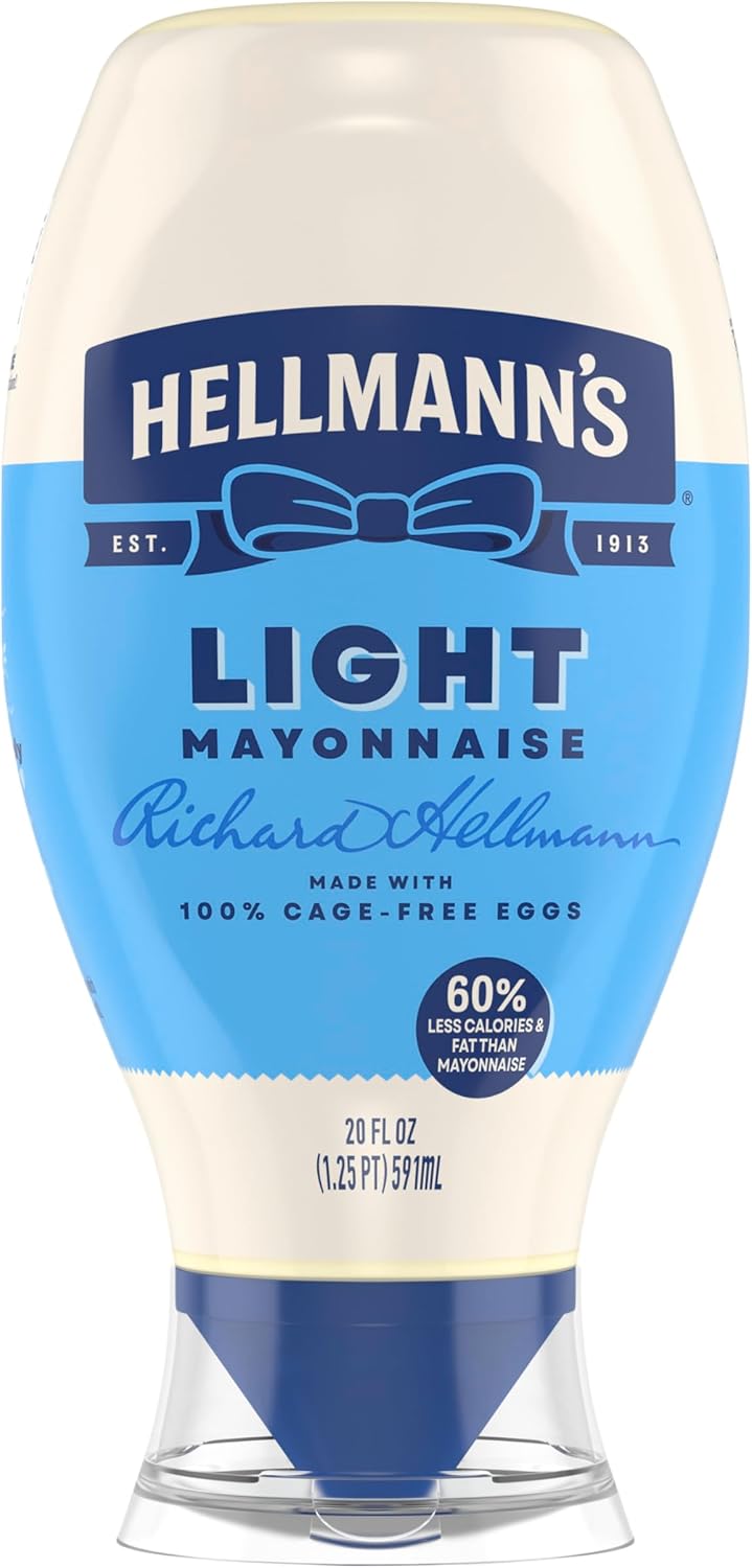 Hellmann's Light Mayonnaise Light Mayo Squeeze Bottle For a Creamy Condiment for Sandwiches and Simple Meals Made With 100% Cage-Free Eggs 20 oz