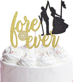 Love Ever Cake Topper for Golf Theme Wedding Party Decorations, Golf Wedding Cake Decor, Bride and Groom Cake Topper (Double-sided Gold Glitter)