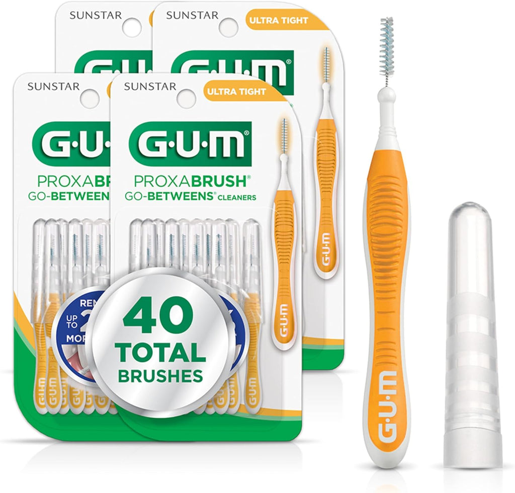 GUM Proxabrush Go-Betweens - Ultra Tight- Interdental Brushes - Soft Bristled Dental Picks for Plaque Removal Health - Safe for Braces & Dental Devices, 10 Count (Pack of 4) 40 Total