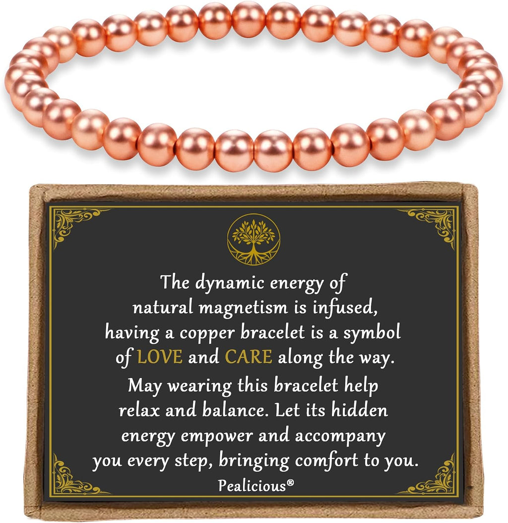PEALICIOUS Copper Bracelet for Women and Men, 6MM Copper Jewelry as Birthday Gifts, Dainty Cooper Bracelets Pulsera De Cobre para Mujer as Parents Gifts Anniversary Jewelry for Her Him