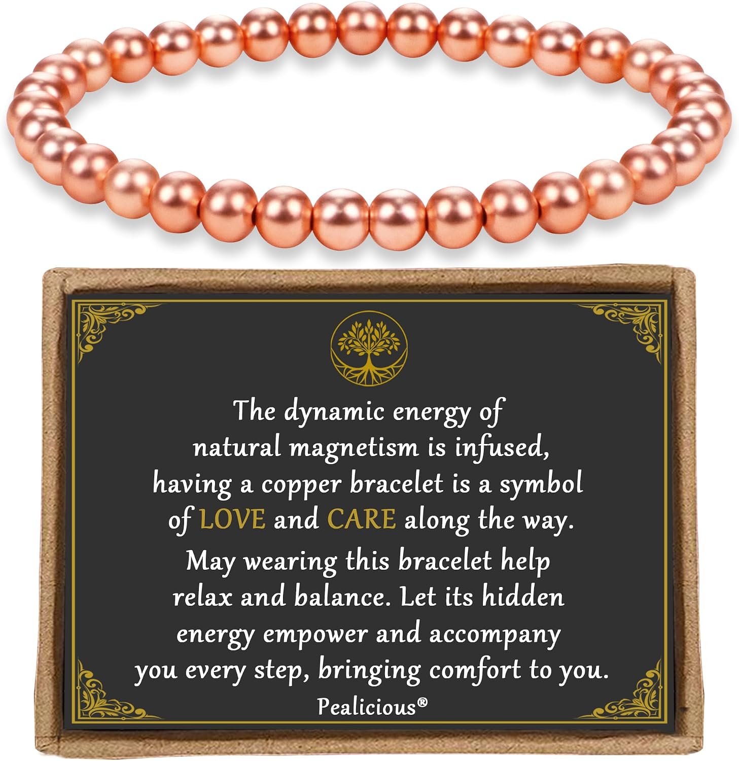 PEALICIOUS Copper Bracelet for Women and Men, 6MM Copper Jewelry as Birthday Gifts, Dainty Cooper Bracelets Pulsera De Cobre para Mujer as Parents Gifts Anniversary Jewelry for Her Him