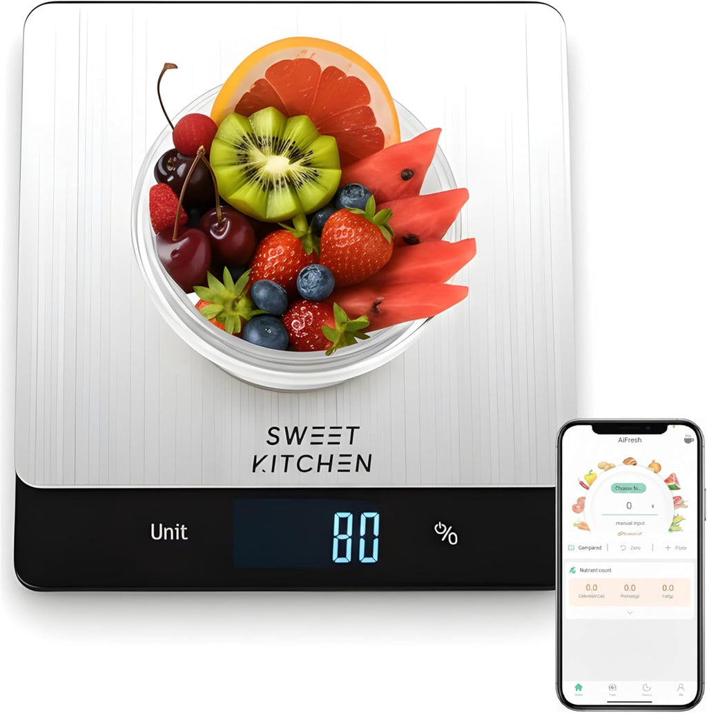 Smart Food Scale for Kitchen,Digital Food Scale with Nutritional Calculator, 24 Nutrients Tracking for Weight Loss, Connect to Smartphone App Android and iOS, Stainless Steel 11lb max