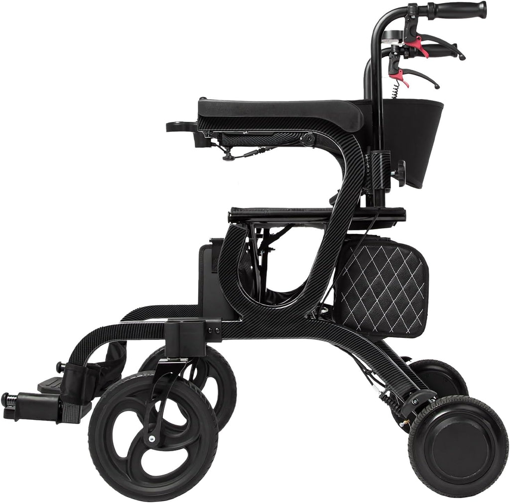 CARLIKE 3 in 1 Intelligent Electric Wheelchair & Rollator Walker with Seat & Electric Transport Chair Lightweight Foldable, Detachable Footrests, 10" Non-Pneumatic Wheels for Seniors/Adults