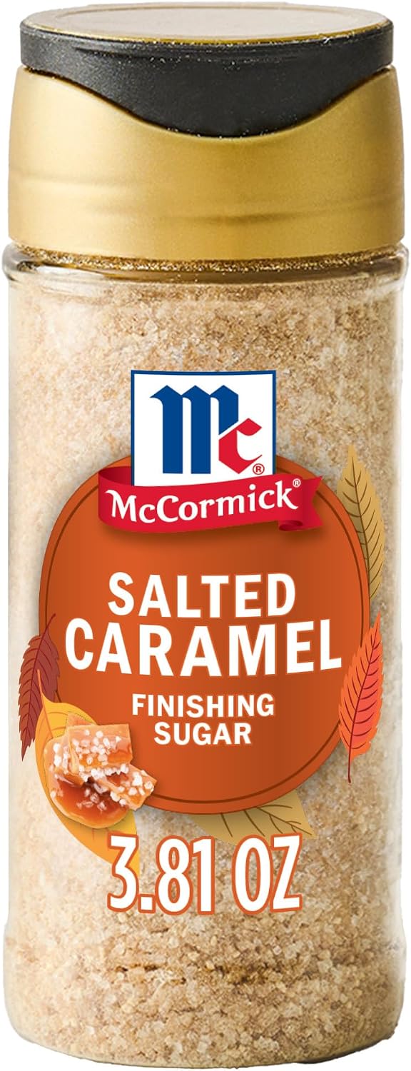 McCormick Finishing Sugar, Salted Caramel, Limited Edition, Creamy Caramel Flavor with a Touch of Salt, For Coffee, Ice Cream, Brownies, Popcorn, Hot Cocoa, and More, 3.81 oz