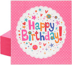 100 PCS Happy Birthday Paper Napkins, 13 x 13 Inches Pink Flowers Paper Napkins, 2-Ply Pink Disposable Decorative Hand Towels Napkins for Luncheon, Kids Birthday, Baby Shower Christmas Party Supplies