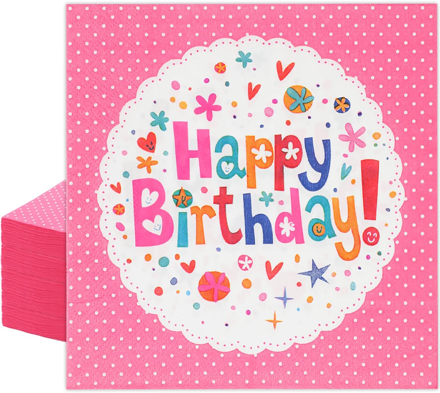 100 PCS Happy Birthday Paper Napkins, 13 x 13 Inches Pink Flowers Paper Napkins, 2-Ply Pink Disposable Decorative Hand Towels Napkins for Luncheon, Kids Birthday, Baby Shower Christmas Party Supplies