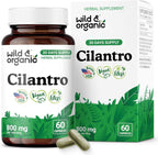 Wild & Organic Cilantro Capsules 800 mg - Detox Support - Cilantro Extract Supplement - Coriandrum Sativum Leaf Powder - Vegan, No Fillers, Non-GMO - 60 Count